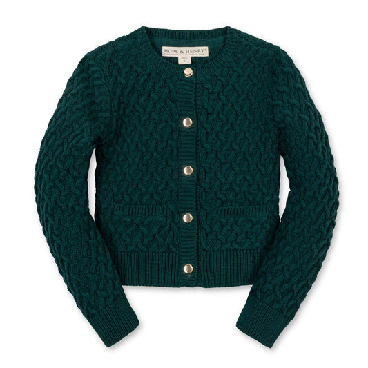 Organic Herringbone Sweater Cardigan | Deep Green