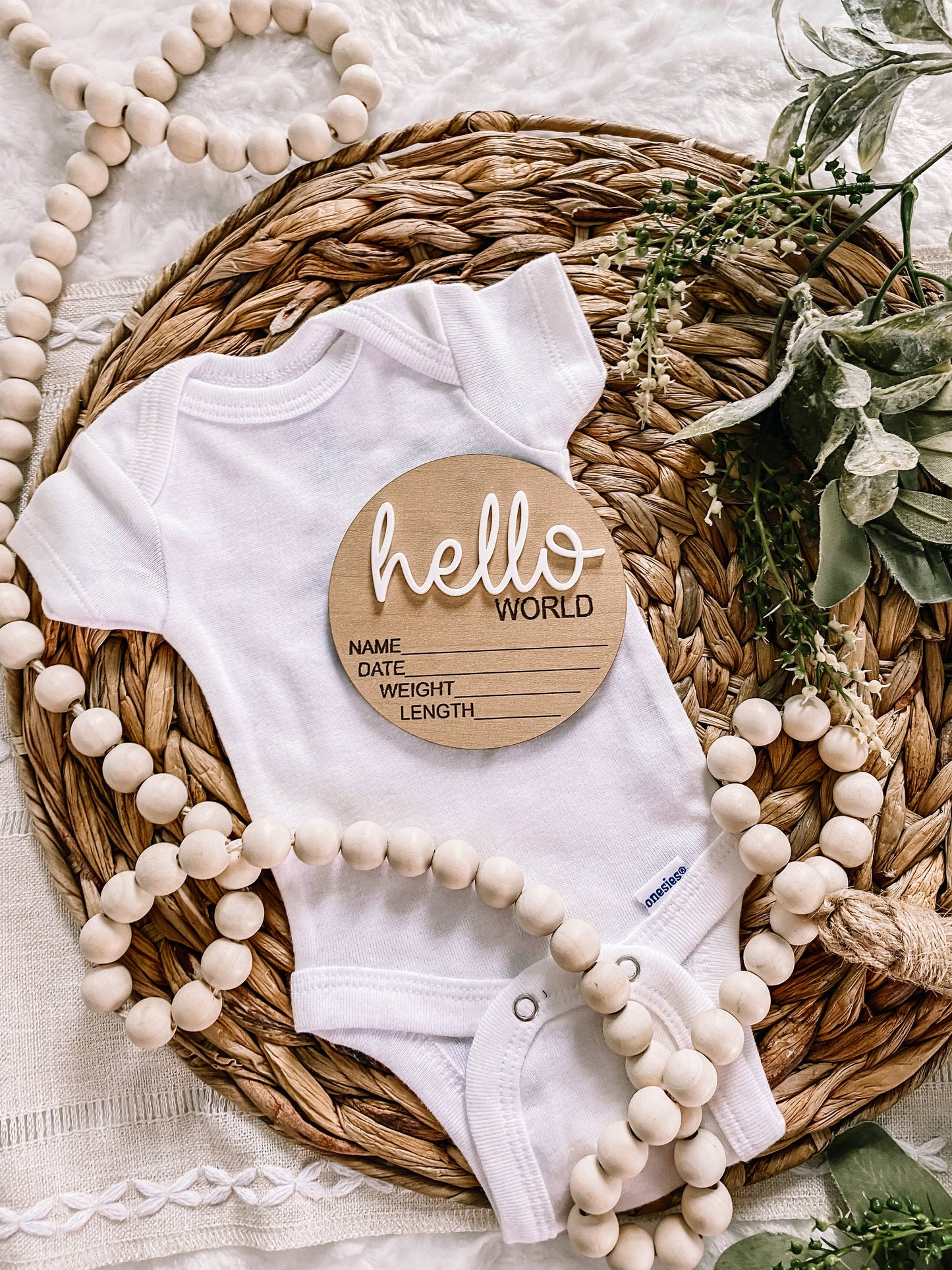 Hello World Birth Stat Wood Sign
