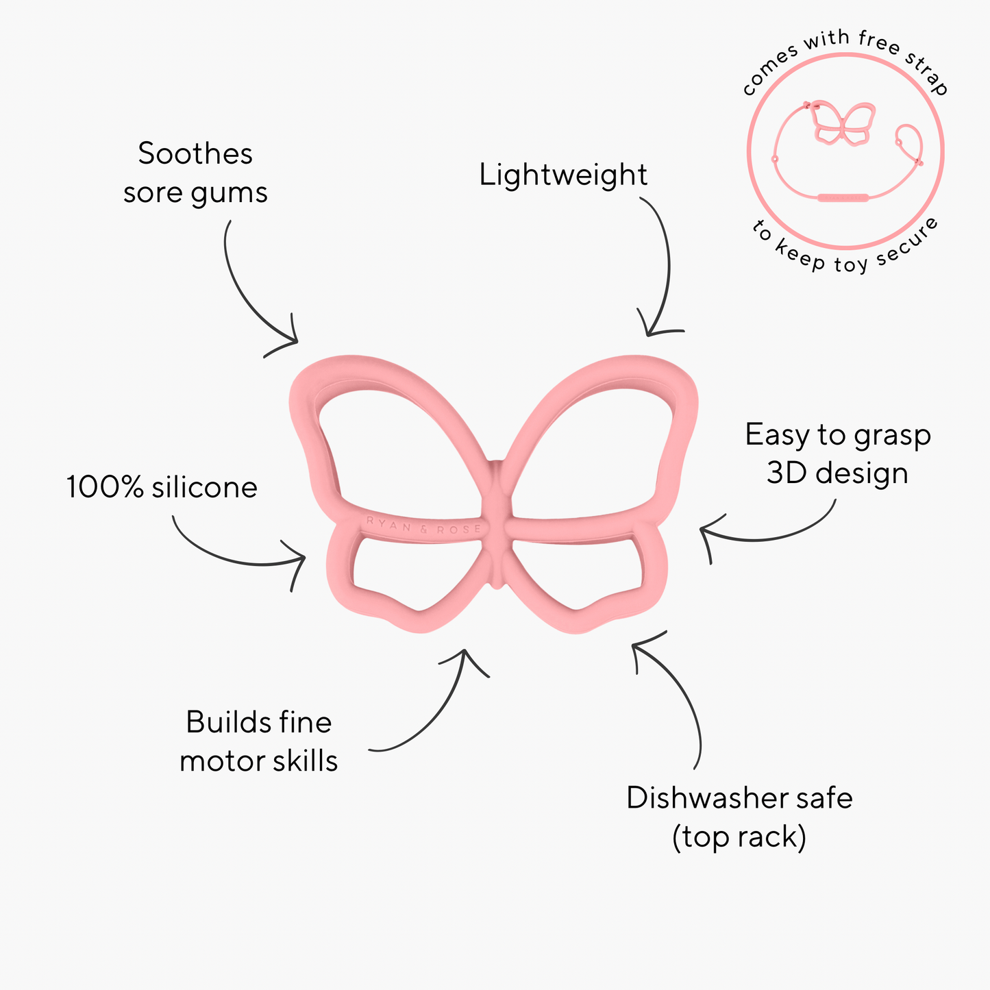 Teether Toy + Strap | Butterfly in Bluebell