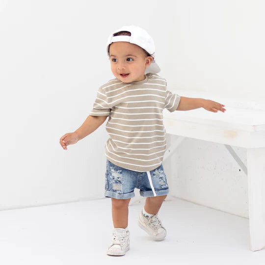 Pinstripe Tee | Khaki Green & White