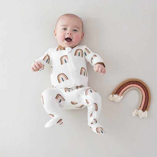 Bamboo Cotton Zippered Footie | Coffee Rainbow