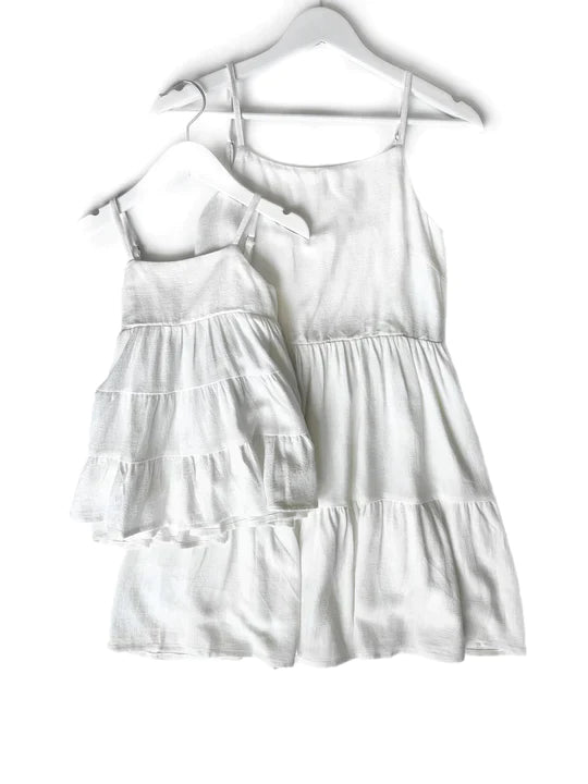 Women's Linen Tiered Dress | White