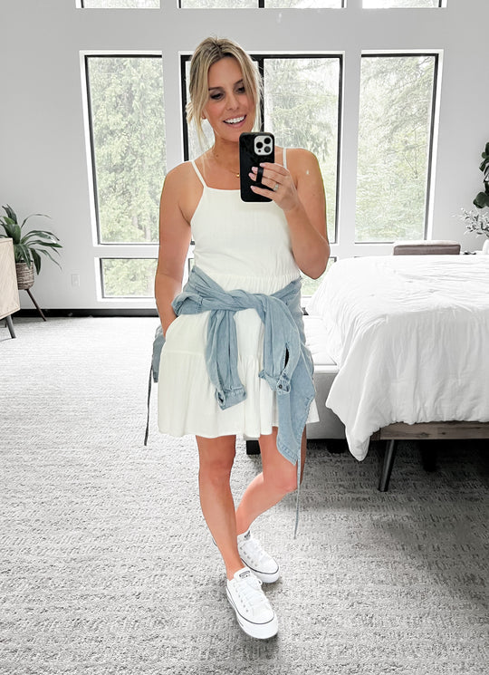 Women's Linen Tiered Dress | White