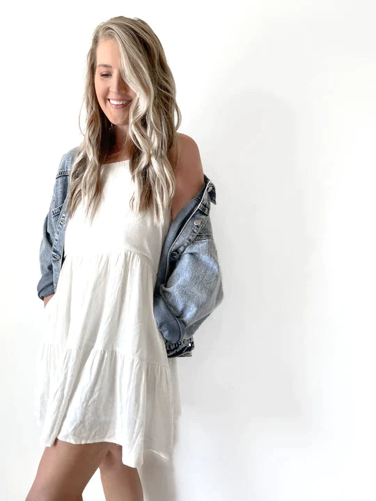 Women's Linen Tiered Dress | White