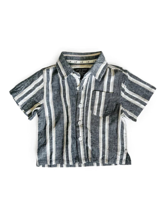 Linen Button Up | Charcoal Stripe