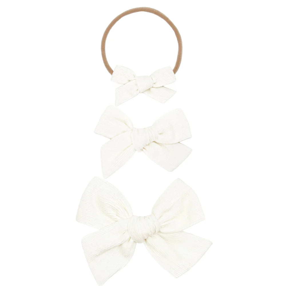 Ivory Corduroy Classic Bow | Nylon Headband