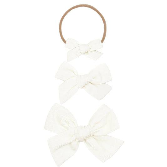 Ivory Corduroy Classic Bow | Nylon Headband