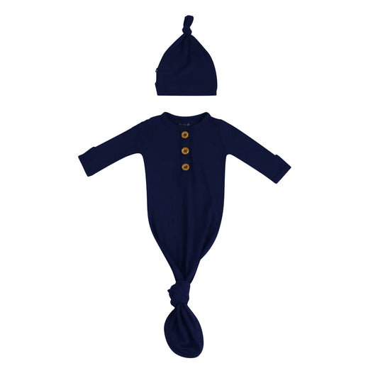 Ribbed Knotted Gown with Hat Set | Navy
