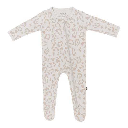 Bamboo Cotton Zippered Footie | Oat Leopard