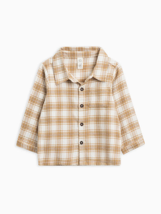 Logan Flannel Collard Button Down | Latte Plaid