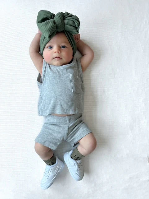 Ribbed Biker Short | Light Heather Grey