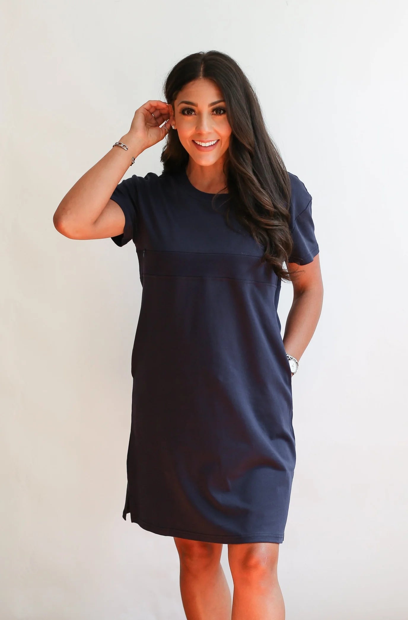 breastfeeding t shirt dress ZVNAH Women's Nursing T-Shirt Dress, Maternity Short Sleeve Nightgown with Zipper Access, Knee-Length Breastfeeding Dress, S-2XL