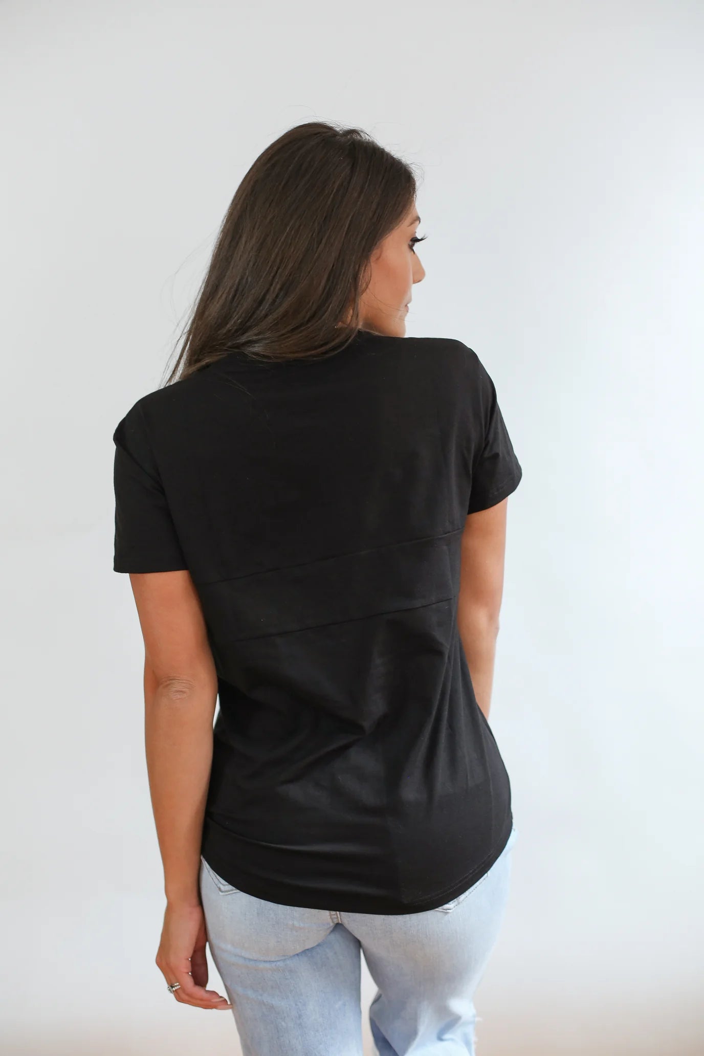 Crew Neck Full Zip Breastfeeding Tee | Black