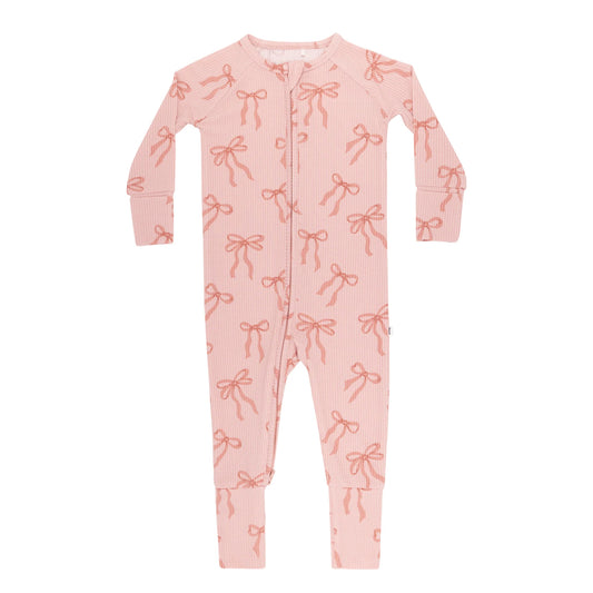 Bamboo Zip Sleeper w/ Fold-Over Feet | Coquette Bows