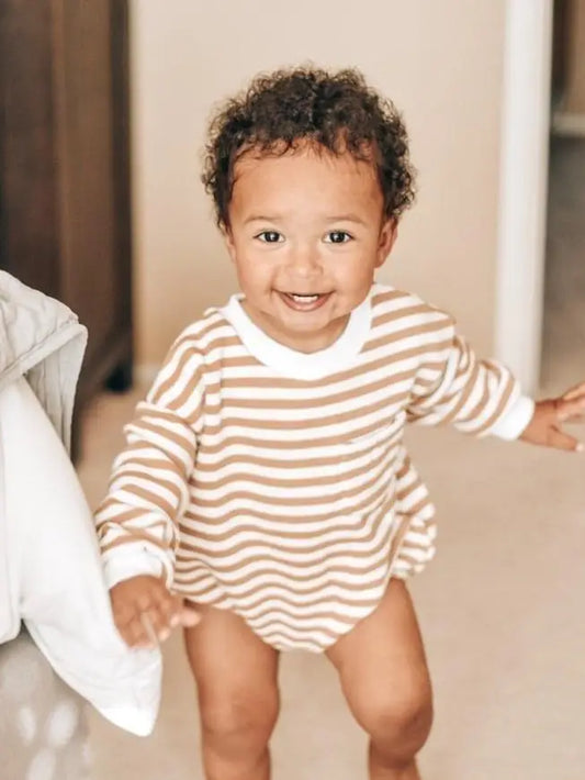 Sweatshirt Romper | Camel Stripe