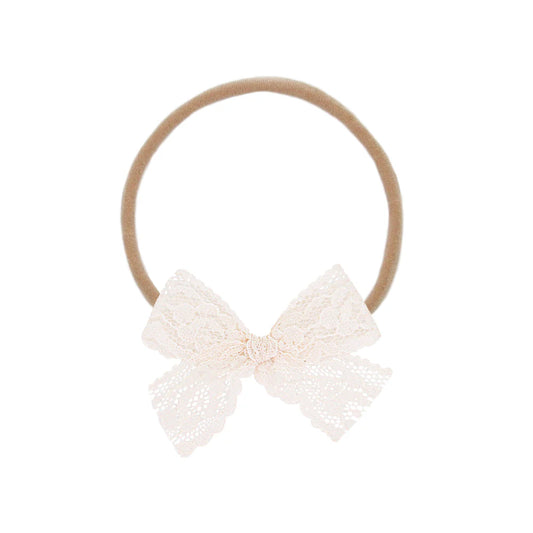 Lace Bow Nylon Headband | Powder Pink