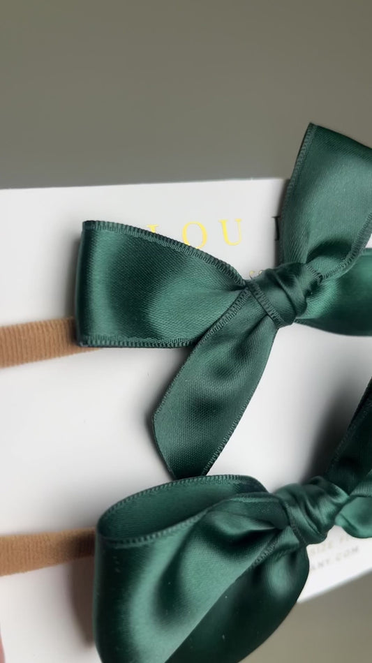 Evergreen Satin Bow | Nylon Headband