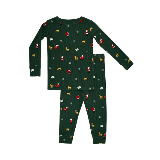 Ribbed Two-Piece Bamboo Pajama Set | Santa's Sleigh