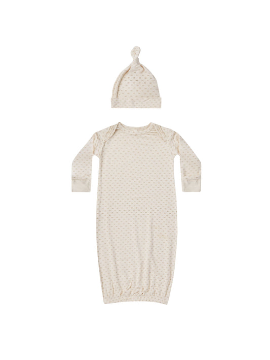 Elastic Baby Gown + Hat Set | Oat Check