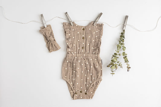 Embroidered Muslin Bodysuit | Wheat Dot