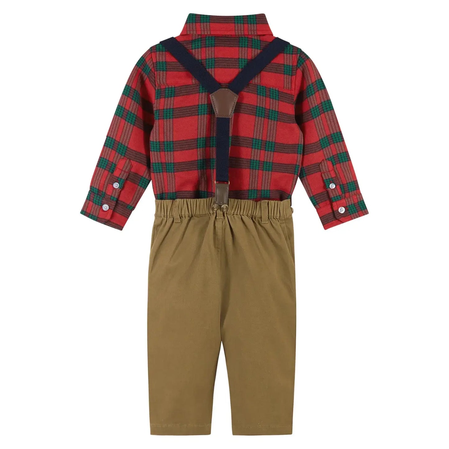 4-Piece Red Holiday Plaid Buttondown Shirt & Pant Set