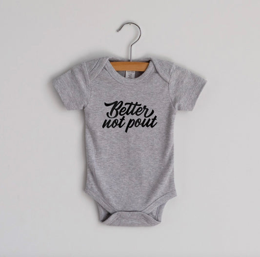 Better Not Pout Long Sleeve Onesie | Grey