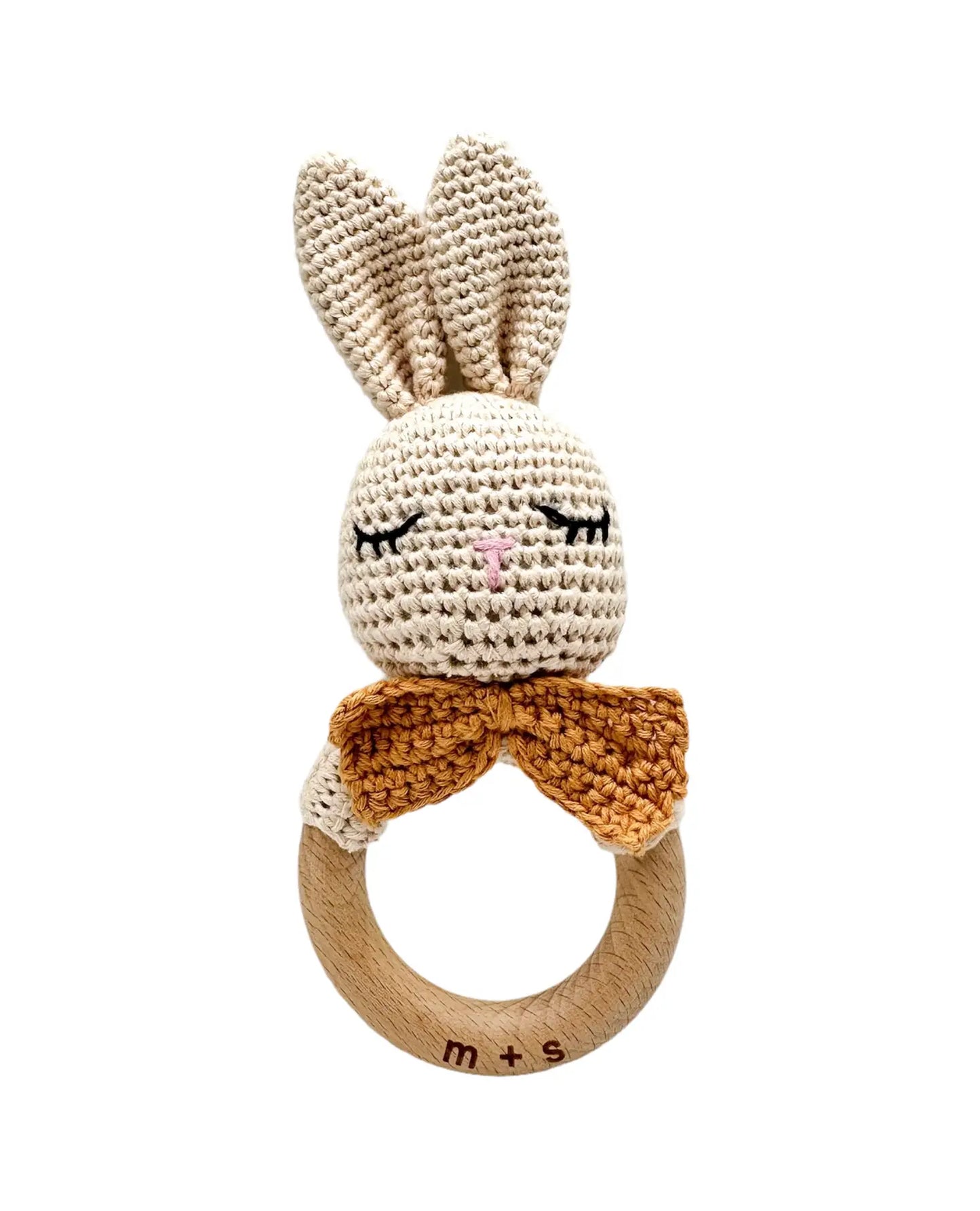 Bowtie Bunny Hand Crochet Rattle | Beige