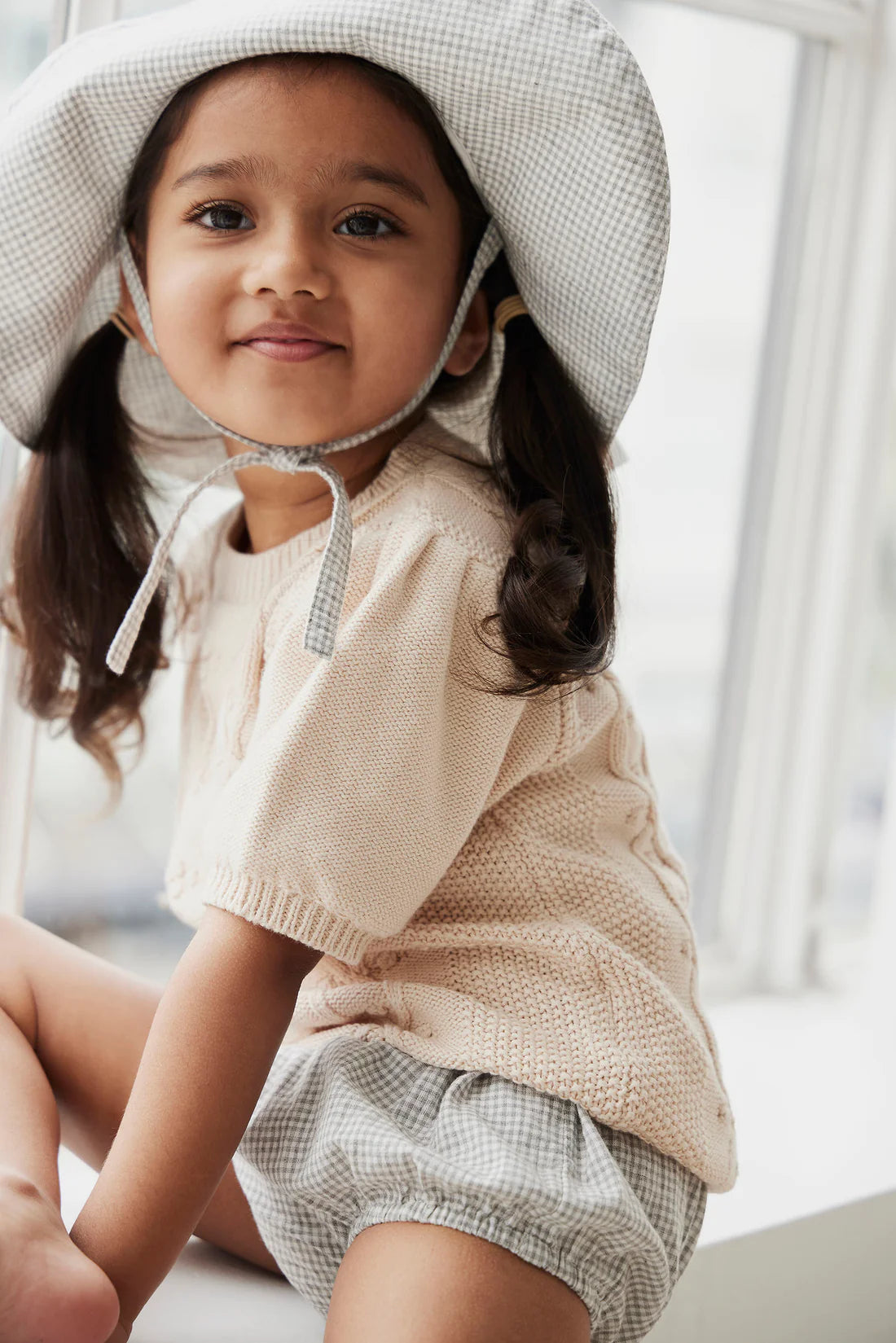 Organic Cotton Gingham Sun Hat | Sky