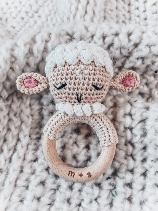 Lamb Hand Crochet Rattle | Nude