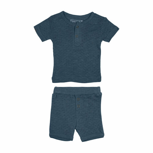 Pointelle Henley Tee & Short Set | Dolphin
