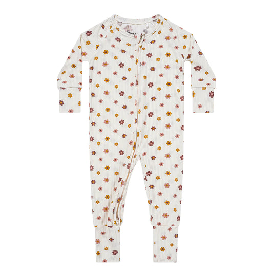 Convertible Feet Bamboo Zip Sleeper | Pink Daisies