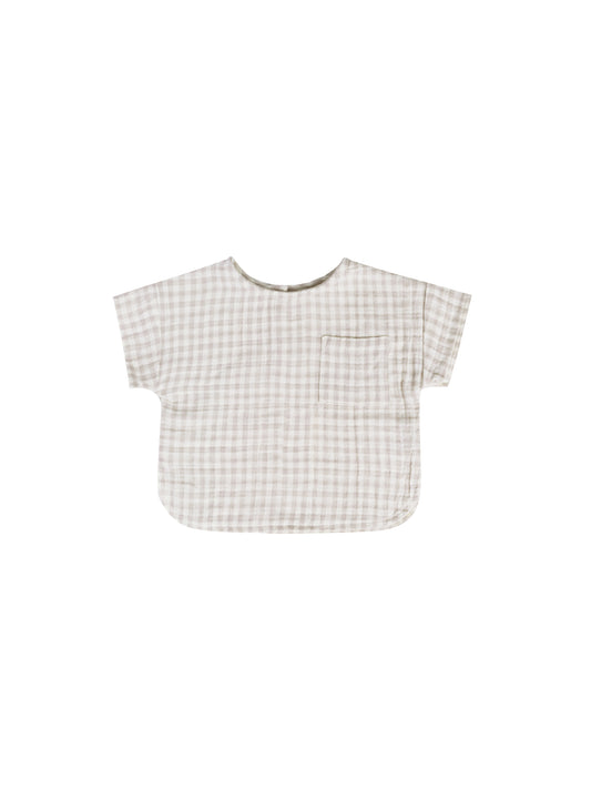 Woven Boxy Top | Silver Gingham