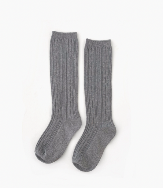 Knee High Cable Knit Socks | Grey