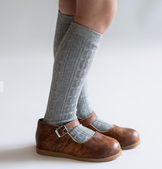 Knee High Cable Knit Socks | Grey