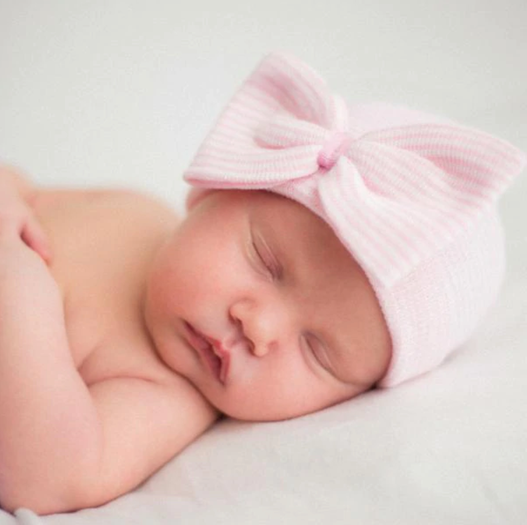 Newborn Hospital Hat with Bow | Pink Stripe