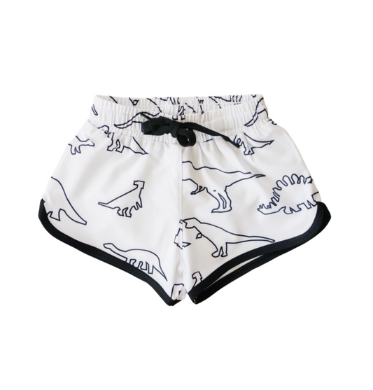 Rex Swim Trunks | White & Navy Dino