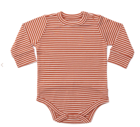 Viscose Organic Longsleeve Bodysuit | Clay Stripe