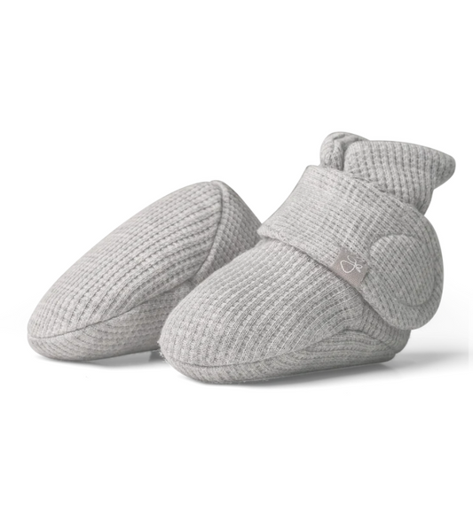 Organic Cotton Stay-On Baby Booties | Waffle Grey