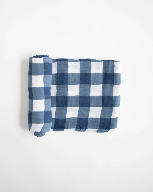 Deluxe Muslin Swaddle Blanket | Blue Plaid