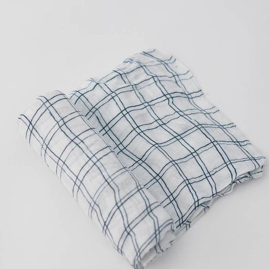 Deluxe Muslin Swaddle Blanket | Navy Windowpane