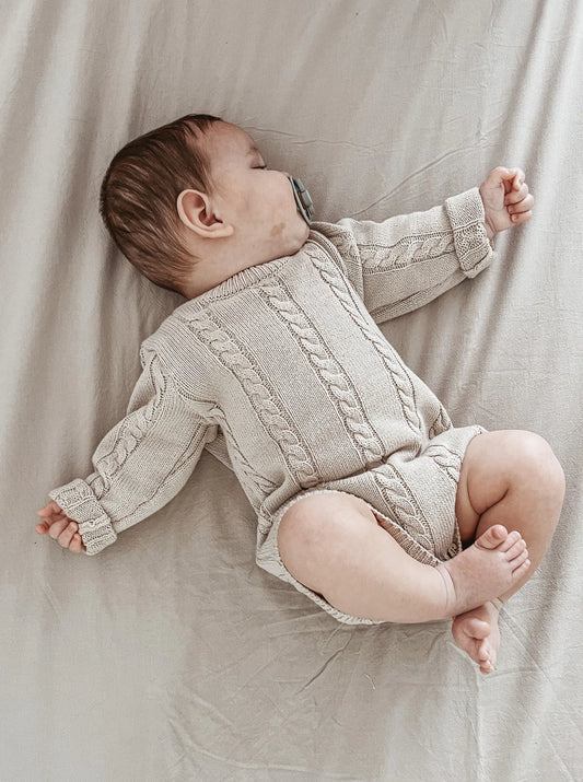 Cable Knit Sweater Romp | Beige