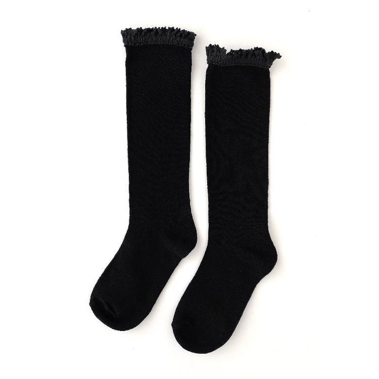 Lace Knee High Knit Socks | Black