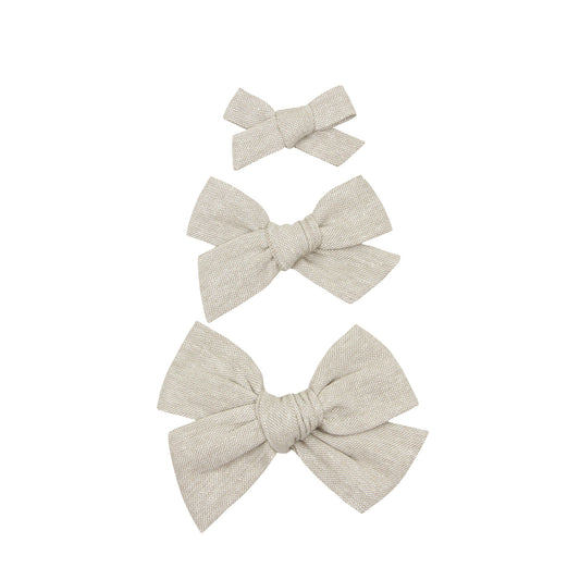 Linen Classic Bow Hair Clip | Oatmeal Chambray