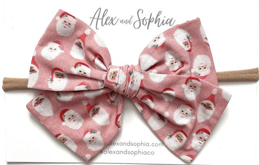 Handtied Nylon Fable Bow | Pink Santa