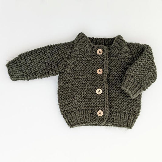 Garter Stitch Cardigan Sweater | Green