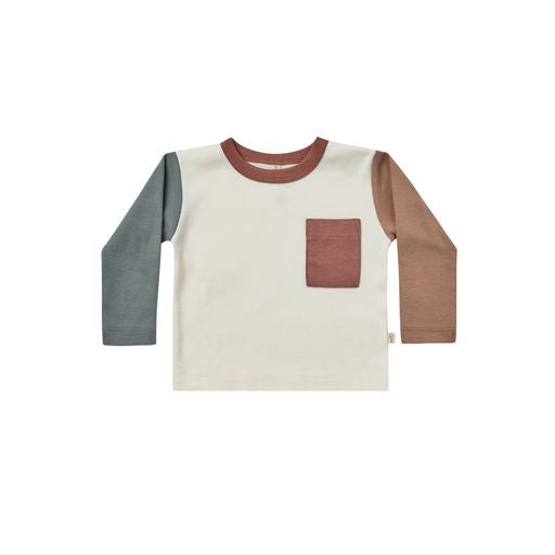 Long Sleeve Pocket Tee | Ivory Colorblock