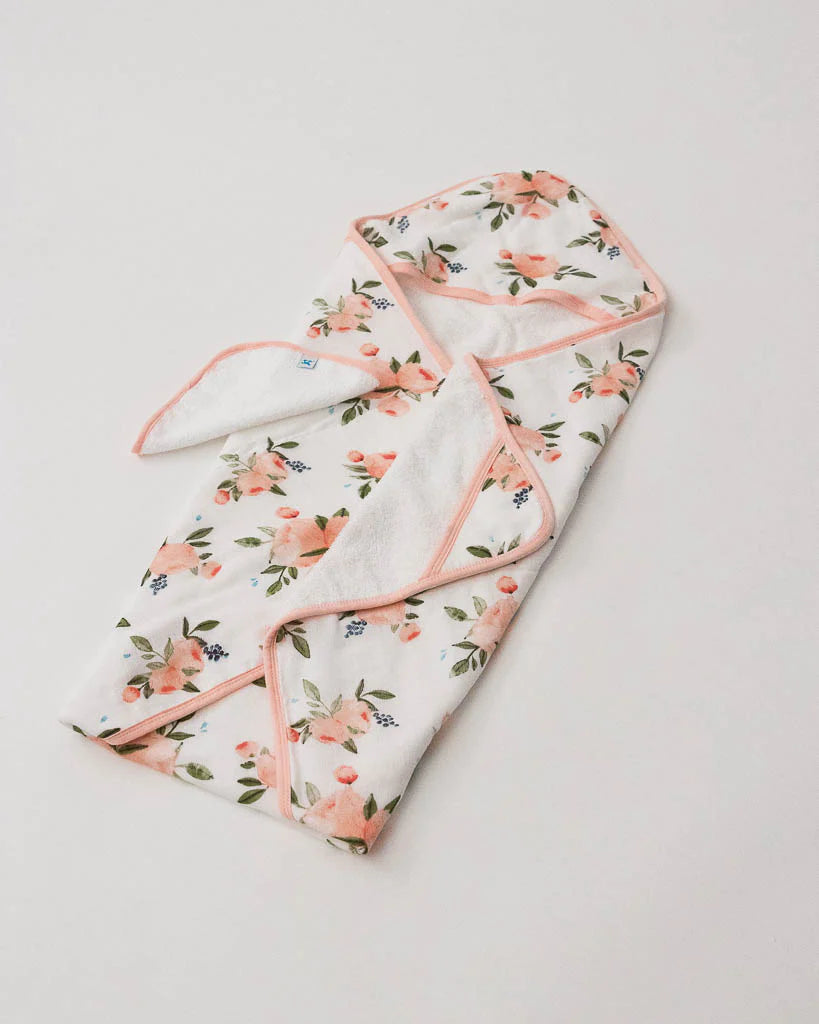 Cotton Hooded Towel & Wash Cloth | Watercolor Roses Set
