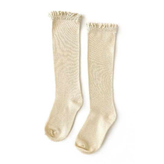 Lace Knee High Knit Socks | Vanilla