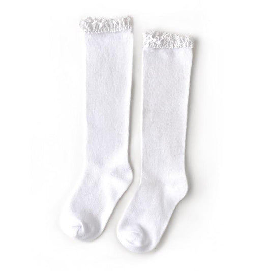 Lace Knee High Knit Socks | White